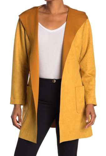 Imbracaminte femei t tahari faux suede hooded waist tie jacket spicy mustard