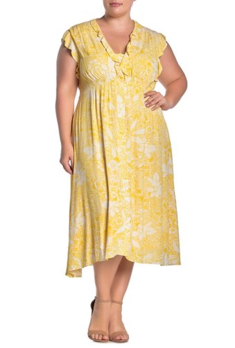 Imbracaminte femei taylor smocked trim floral print midi dress plus size goldivory