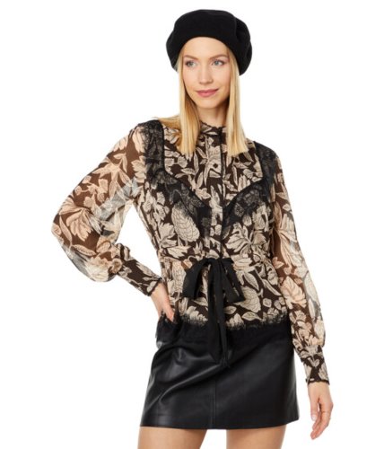 Imbracaminte femei ted baker alness drawstring waist blouse with contrast lace dark brown