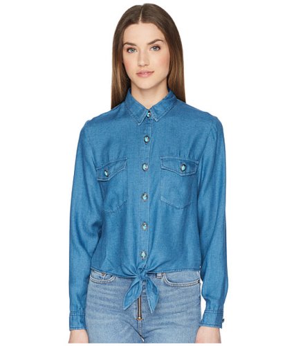 Imbracaminte femei the kooples cropped knot shirt with turquoise buttons blue