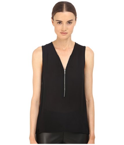 Imbracaminte femei the kooples tank top in silk and jersey with a zip neckline black