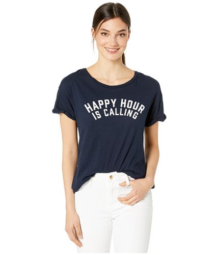 Imbracaminte femei the original retro brand happy hour is calling rolled short sleeve slub t-shirt navy