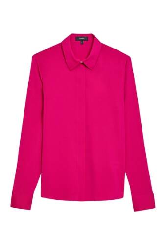 Imbracaminte femei theory classic silk blend button front blouse magenta