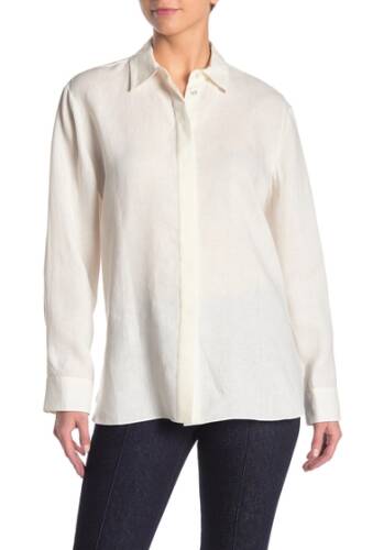 Imbracaminte femei theory front button long sleeve linen shirt white