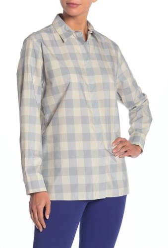 Imbracaminte femei theory plaid silk blend button front shirt blue stream multi