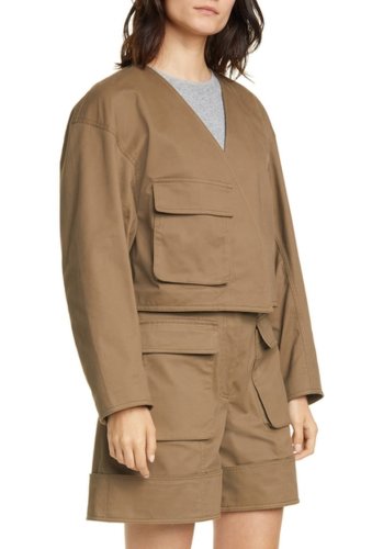 Imbracaminte femei tibi myriam crop stretch twill jacket utility brown