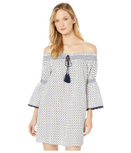Imbracaminte femei tommy bahama canyon sky off-the-shoulder tunic with fixed ties cover-up white