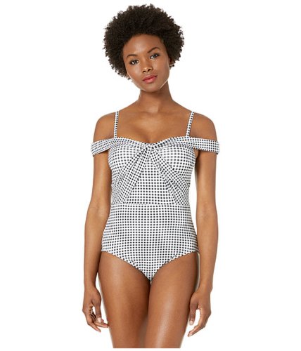 Imbracaminte femei tommy bahama gingham over the shoulder twist one-piece blackwhite