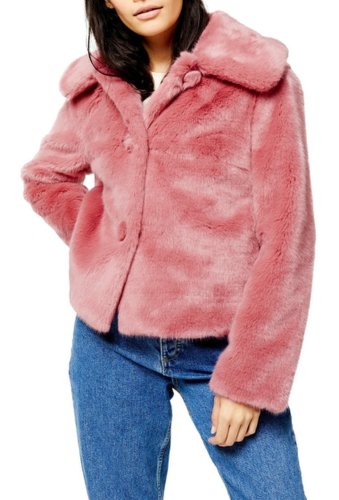 Imbracaminte femei topshop anne faux fur crop coat rose