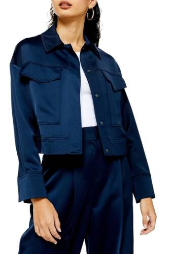 Imbracaminte femei topshop cropped satin utility jacket navy blue
