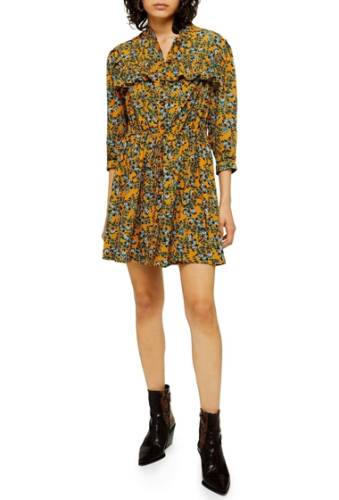 Imbracaminte femei topshop floral print pleat minidress mustard multi