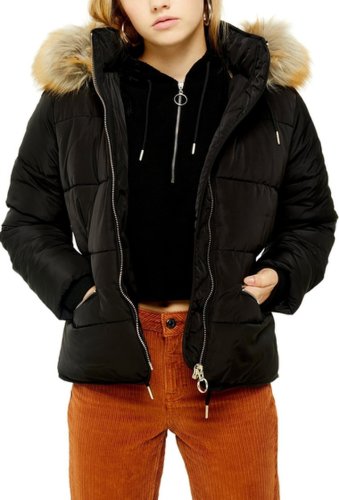 Imbracaminte femei topshop jack faux fur trim puffer jacket black