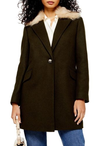Imbracaminte femei topshop monica faux fur collar coat olive