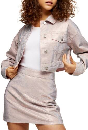 Imbracaminte femei topshop shimmer crop denim jacket pink
