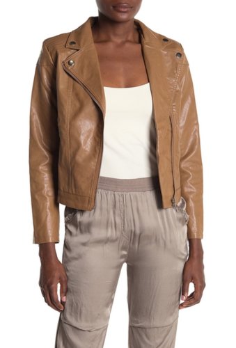 Imbracaminte femei tov faux leather moto jacket brown
