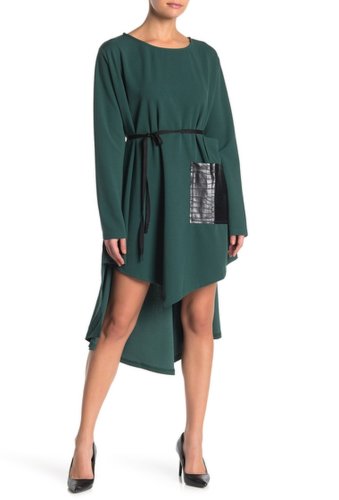 Imbracaminte femei tov faux leather pocket highlow shift dress green