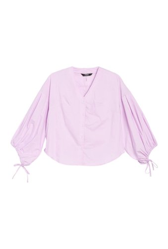 Imbracaminte femei tov v-neck puffed tie sleeve blouse purple