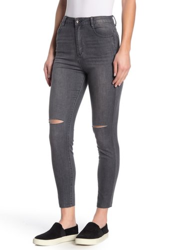 Imbracaminte femei tractr ultra high rise ankle crop jeans black