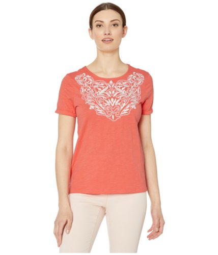 Imbracaminte femei tribal short sleeve embroidered top deep coral