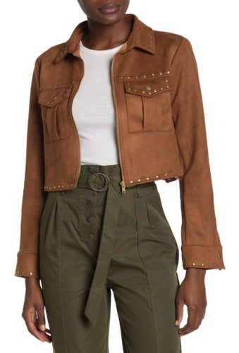 Imbracaminte femei tularosa abbot studded faux suede crop jacket brown