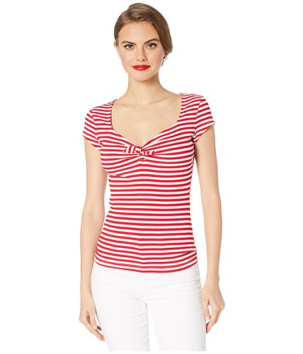 Imbracaminte femei unique vintage 1950s style stripe knit sweetheart rosemary top redwhite
