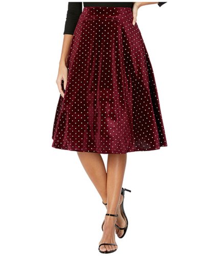 Imbracaminte femei unique vintage retro style high-waist vivien swing skirt burgundysilver dot