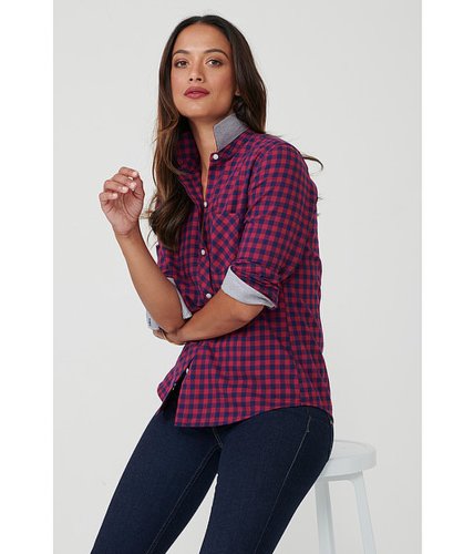 Imbracaminte femei untuckit emily check plaid button-up blouse navyred check