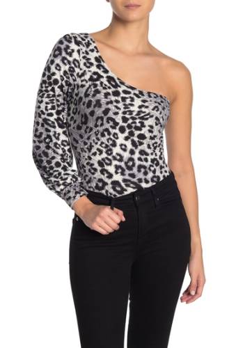 Imbracaminte femei vanity room one shoulder puff sleeve bodysuit black leopard