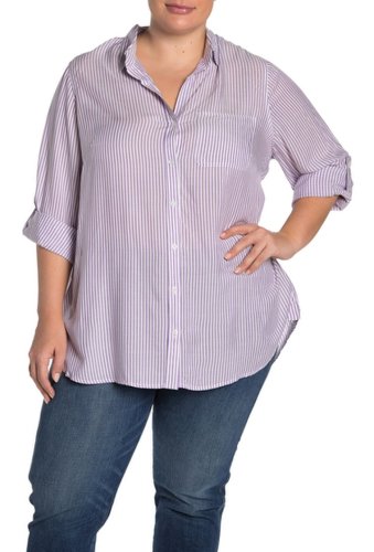 Imbracaminte femei velvet heart elisa striped roll sleeve shirt plus size purplewht