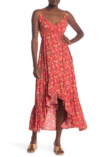 Imbracaminte femei velvet torch floral sleeveless ruffled highlow dress red floral