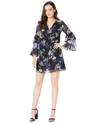 Imbracaminte femei Vince Camuto printed chiffon float dress with tiered sleeve navy multi