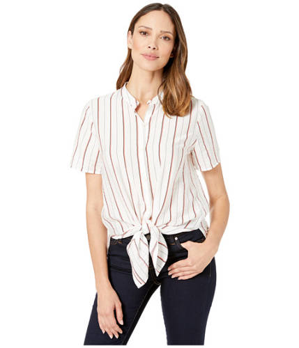 Imbracaminte femei vince camuto short sleeve button down tie front thin stripe blouse new ivory