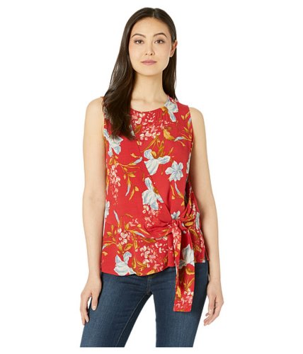 Imbracaminte femei vince camuto sleeveless asymmetrical tie front graceful wildflower blouse coral sunset