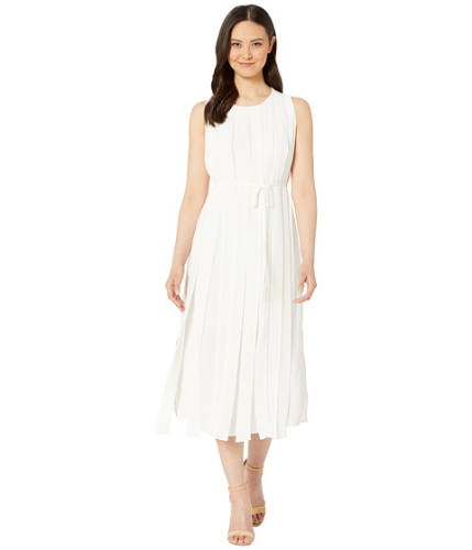 Imbracaminte femei vince camuto sleeveless mix media pleated overlay belted dress pearl ivory