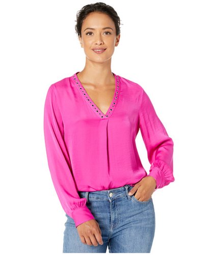 Imbracaminte femei vince camuto specialty size petite long sleeve studded v-neck rumple blouse pink shock