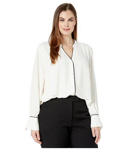 Imbracaminte femei vince camuto specialty size plus size long sleeve button-down color blocked blouse pearl ivory