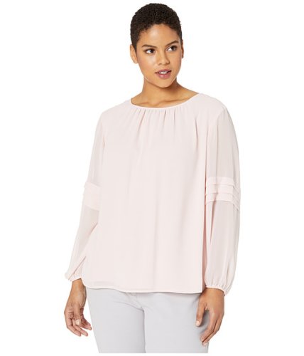 Imbracaminte femei vince camuto specialty size plus size long sleeve chiffon blouse with pleated sleeve detail soft pink