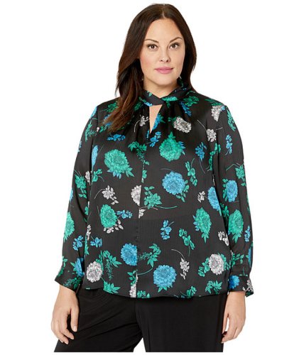 Imbracaminte femei vince camuto specialty size plus size long sleeve floral lagoon twist neck blouse rich black