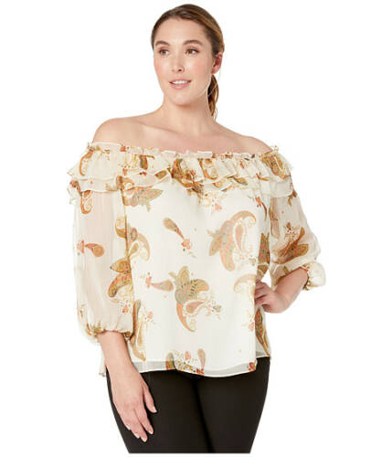 Imbracaminte femei vince camuto specialty size plus size long sleeve paisley spice ruffled off shoulder blouse natural sand