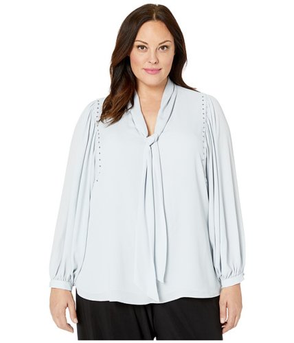 Imbracaminte femei vince camuto specialty size plus size long sleeve puff shoulder embellished tie neck blouse silverstone