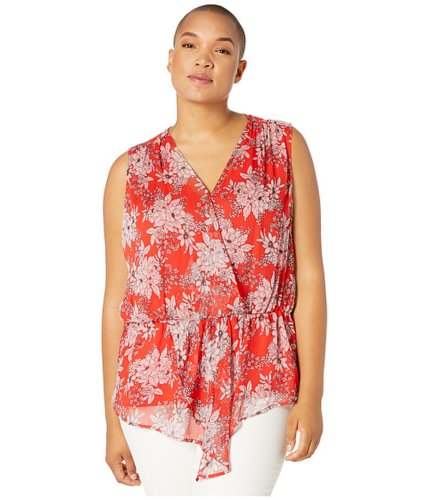 Imbracaminte femei vince camuto specialty size plus size sleeveless cinch waist botanical v-neck blouse crimson red