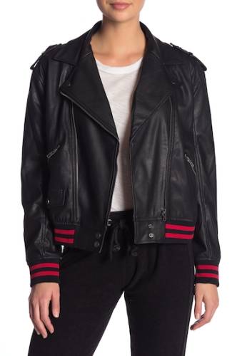 Imbracaminte femei vintage havana faux leather striped trim jacket black