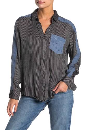 Imbracaminte femei vintage havana pinstripe denim contrast button down blouse blackivory