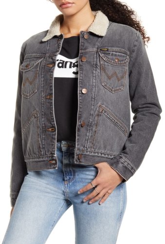 Imbracaminte femei wrangler iconstm 124wj faux shearling lined denim jacket black - 2 year