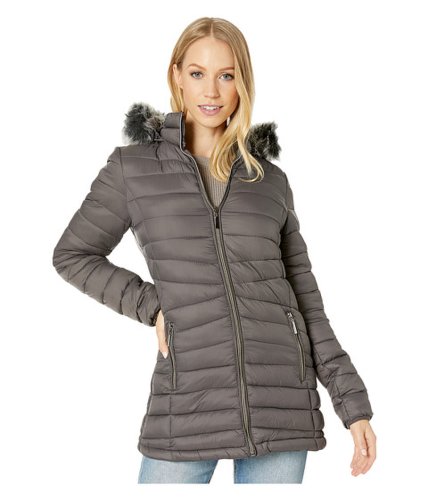 Imbracaminte femei ymi snobbish long polyfill puffer jacket with faux fur trim hood charcoal