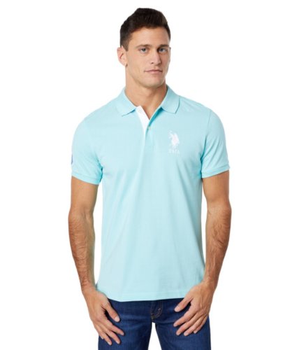 Incaltaminte barbati us polo assn slim fit big horse polo with stripe collar easy turquoise