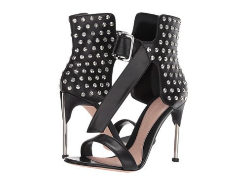 Incaltaminte femei alexander mcqueen heeled leather ankle strap sandal with hardware blackblacksilver