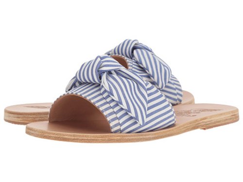 Incaltaminte femei ancient greek sandals taygete bow stripes blue print cotton