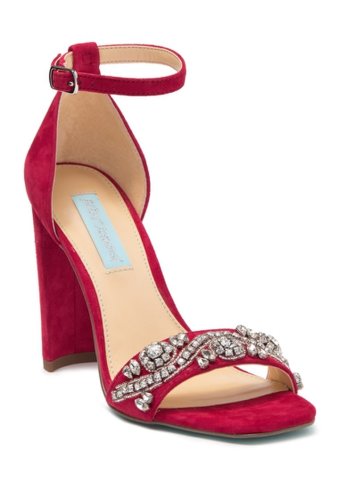 Incaltaminte femei betsey johnson dany embellished suede block heel sandal red suede