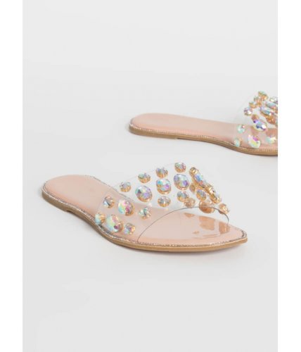Incaltaminte femei cheapchic clear gem jeweled slide sandals nude
